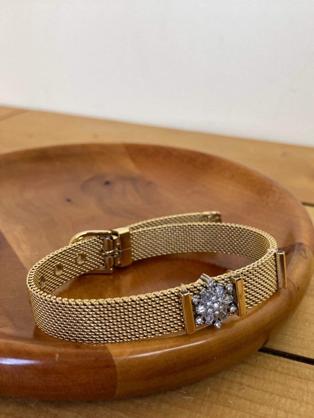 Keep Collective Gold-tone Mesh Bracelet with Snowflake Silver-Tone Slide Charm